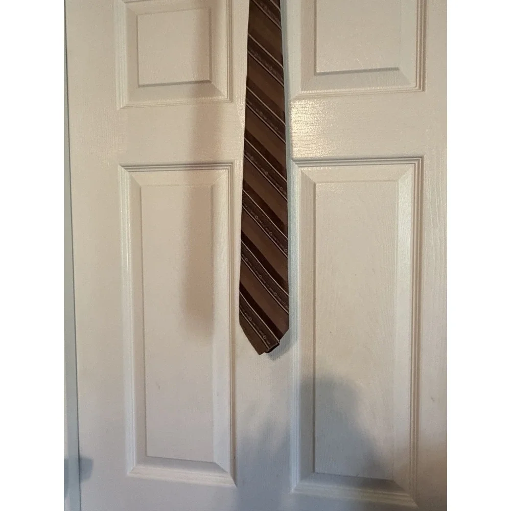 Andurst Custom Men's Neck Tie, Brown Stripes, Rust, Dacron Polyester Made in USA